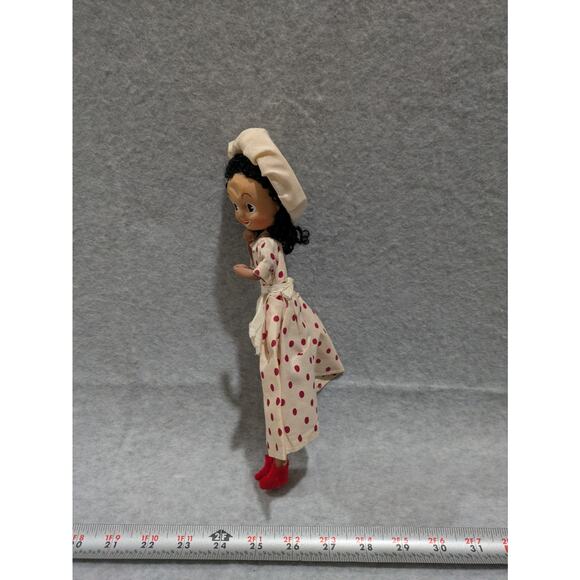 Vintage Hand Painted Doll Stockinette African Red Polka Dot Dress Collection - Picture 3 of 9